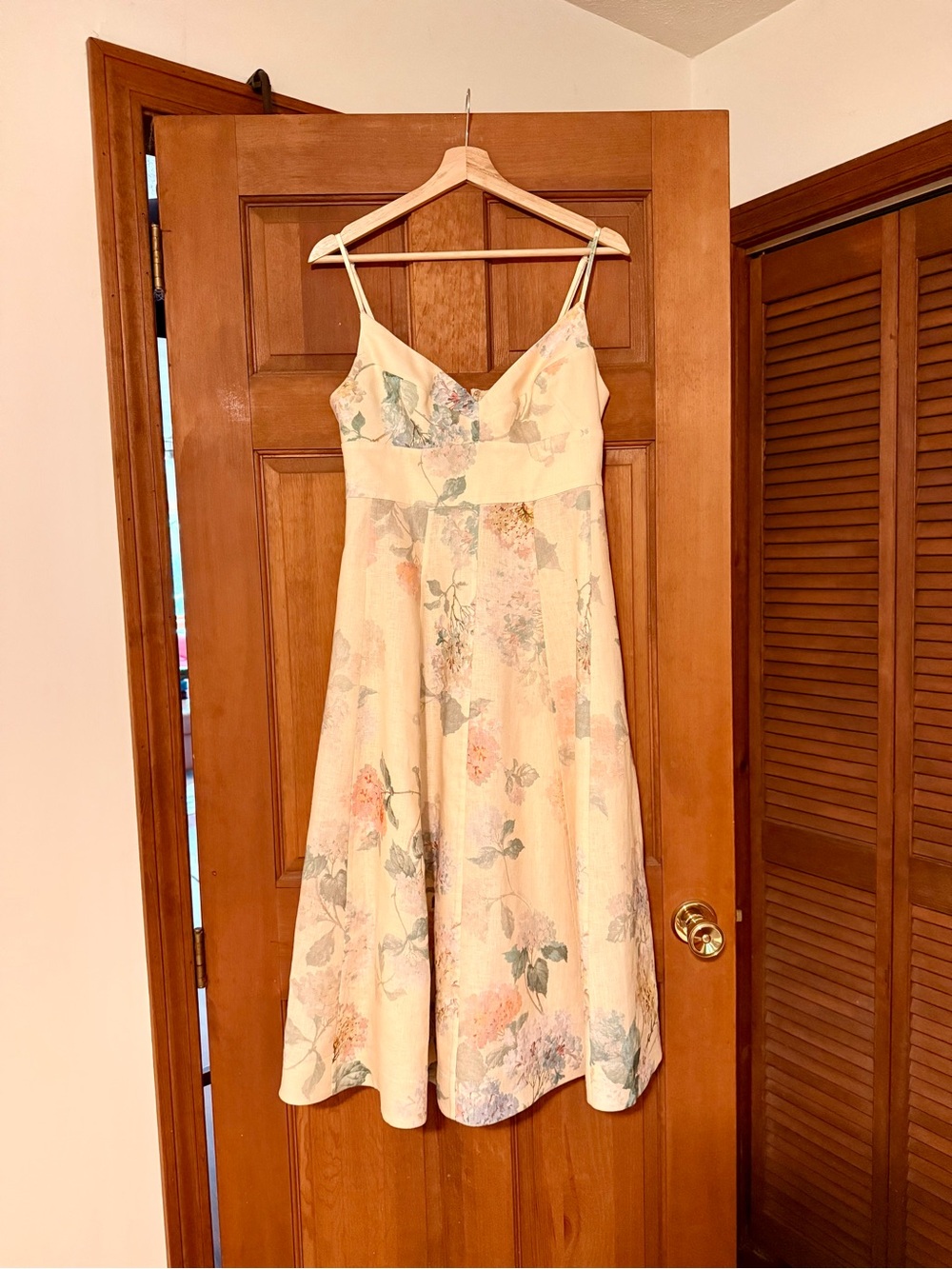 Zimmerman Linen Floral A-Line Spaghetti Strap Dress